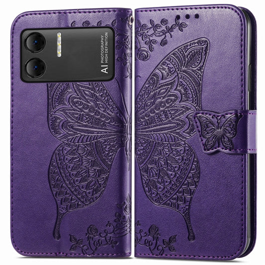 For DOOGEE X98 Pro / X98 Butterfly Love Flower Embossed Leather Phone Case(Dark Purple) by buy2fix