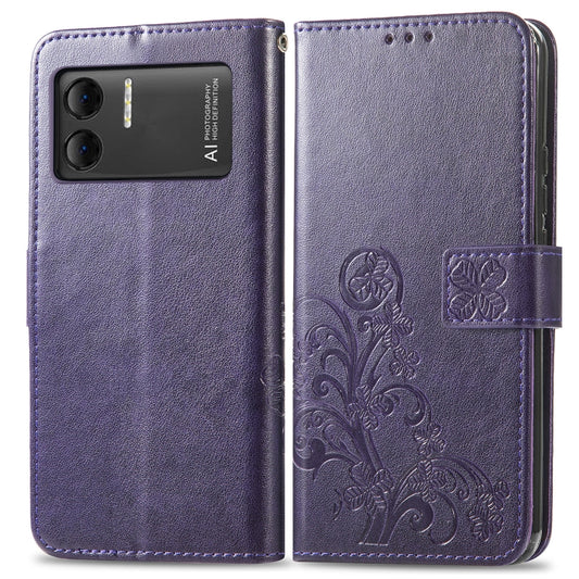 For DOOGEE X98 Pro / X98 Four-leaf Clasp Embossed Buckle Leather Phone Case(Purple) by buy2fix