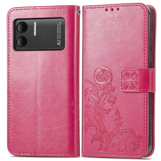 For DOOGEE X98 Pro / X98 Four-leaf Clasp Embossed Buckle Leather Phone Case(Rose Red) by buy2fix