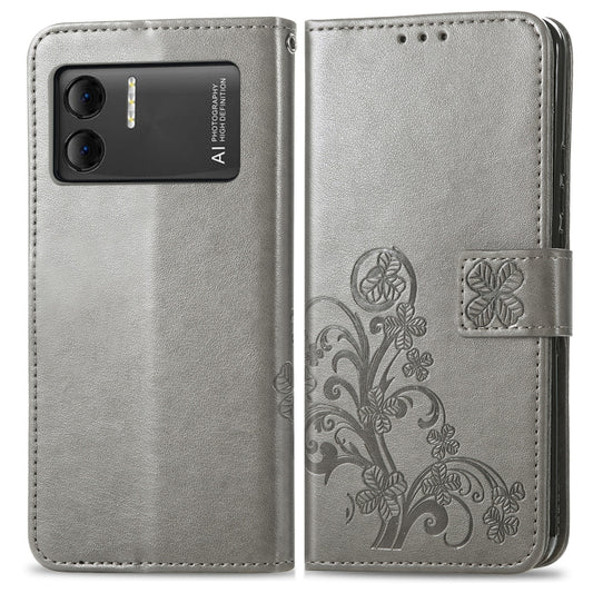 For DOOGEE X98 Pro / X98 Four-leaf Clasp Embossed Buckle Leather Phone Case(Grey) by buy2fix