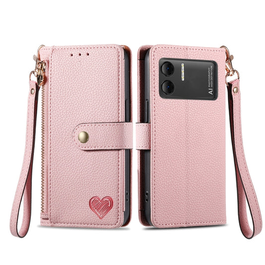 For DOOGEE X98 Pro / X98 Love Zipper Lanyard Leather Phone Case(Pink) by buy2fix