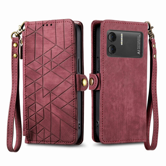For DOOGEE X98 Pro / X98 Geometric Zipper Wallet Side Buckle Leather Phone Case(Red) by buy2fix