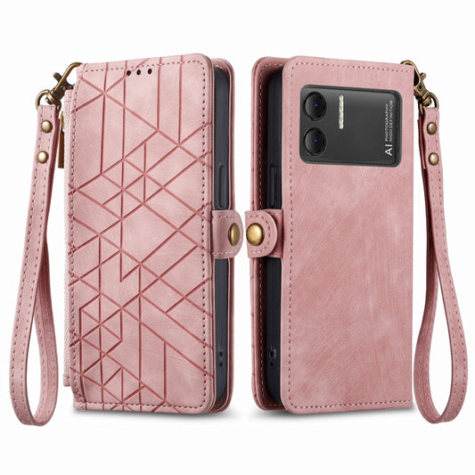 For DOOGEE X98 Pro / X98 Geometric Zipper Wallet Side Buckle Leather Phone Case(Pink) by buy2fix