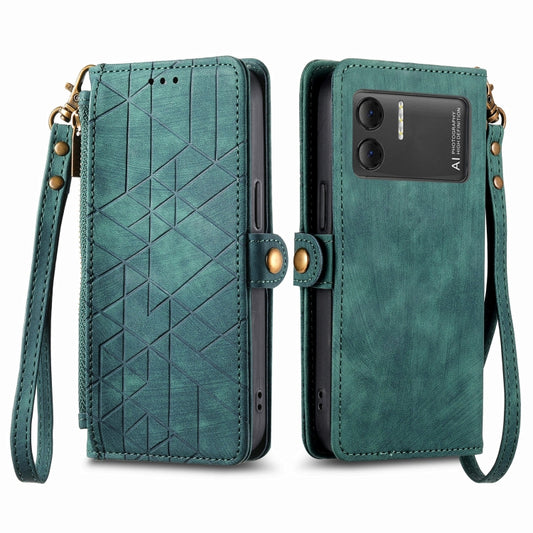 For DOOGEE X98 Pro / X98 Geometric Zipper Wallet Side Buckle Leather Phone Case(Green) by buy2fix
