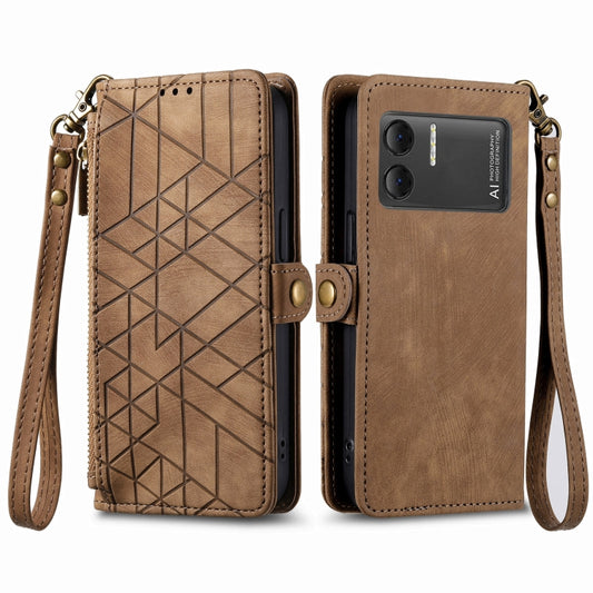 For DOOGEE X98 Pro / X98 Geometric Zipper Wallet Side Buckle Leather Phone Case(Brown) by buy2fix