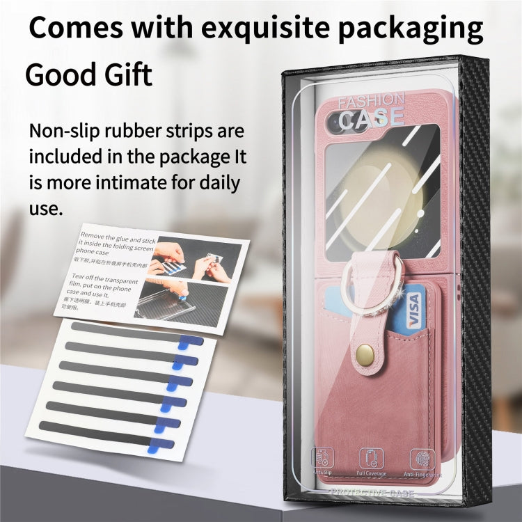 For Samsung Galaxy Z Flip5 5G Integrated Magnetic Card Wallet Diamond-encrusted Ring Phone Case(Pink) - Galaxy Z Flip5 Cases by buy2fix | Online Shopping UK | buy2fix