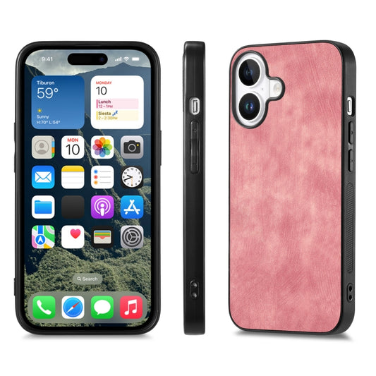 For iPhone 16 Plus Vintage Leather PC Back Cover Phone Case(Pink) by buy2fix
