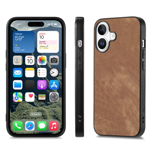 For iPhone 16 Plus Vintage Leather PC Back Cover Phone Case(Brown) by buy2fix