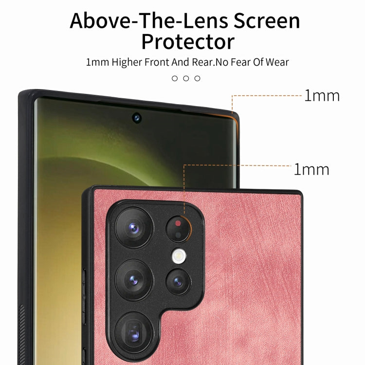 For Samsung Galaxy S23 Ultra 5G Vintage Leather PC Back Cover Phone Case(Pink) by buy2fix