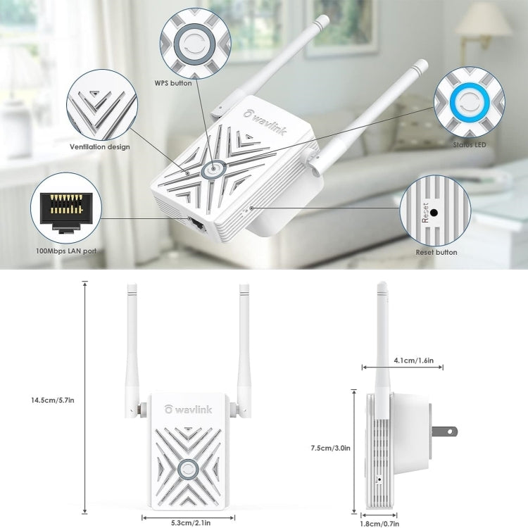 WAVLINK WN578W2 For Home Office N300 WiFi Wireless AP Repeater Signal Booster, Plug:US Plug by WAVLINK