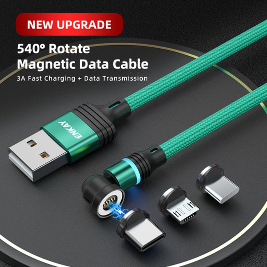 ENKAY 3 in 1 3A USB to Type-C / 8 Pin / Micro USB Magnetic 540 Degrees Rotating Fast Charging Cable, Length:1m(Black) by ENKAY