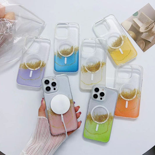 For iPhone 14 Pro Gilding MagSafe Hybrid Clear TPU Phone Case(Purple) by buy2fix