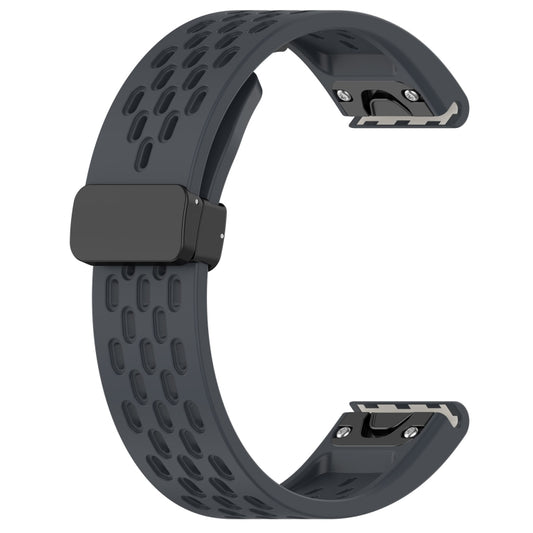 For Garmin Fenix 7S Hole Folding Buckle 20mm Silicone Watch Band(Dark Gray) by buy2fix