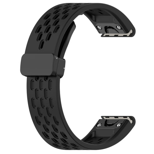 For Garmin Fenix 7S Hole Folding Buckle 20mm Silicone Watch Band(Black) by buy2fix