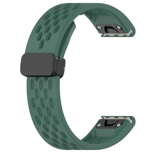 For Garmin Fenix 6S Hole Folding Buckle 20mm Silicone Watch Band(Dark Green) by buy2fix