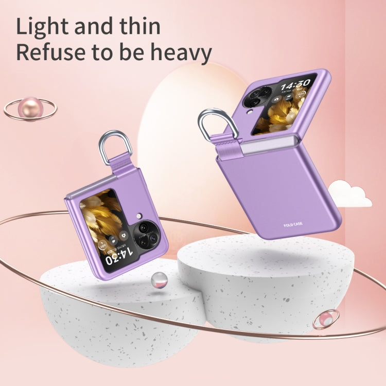 For OPPO Find N3 Flip Silk Ribbon Ring Plain Leather Phone Case(Black) by buy2fix