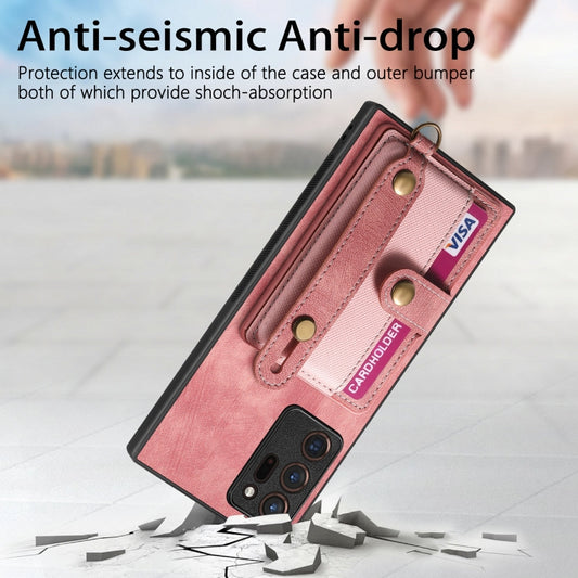 For Samsung Galaxy Note20 Ultra Retro Cross Wristband Wallet Leather Back Phone Case(Pink) by buy2fix