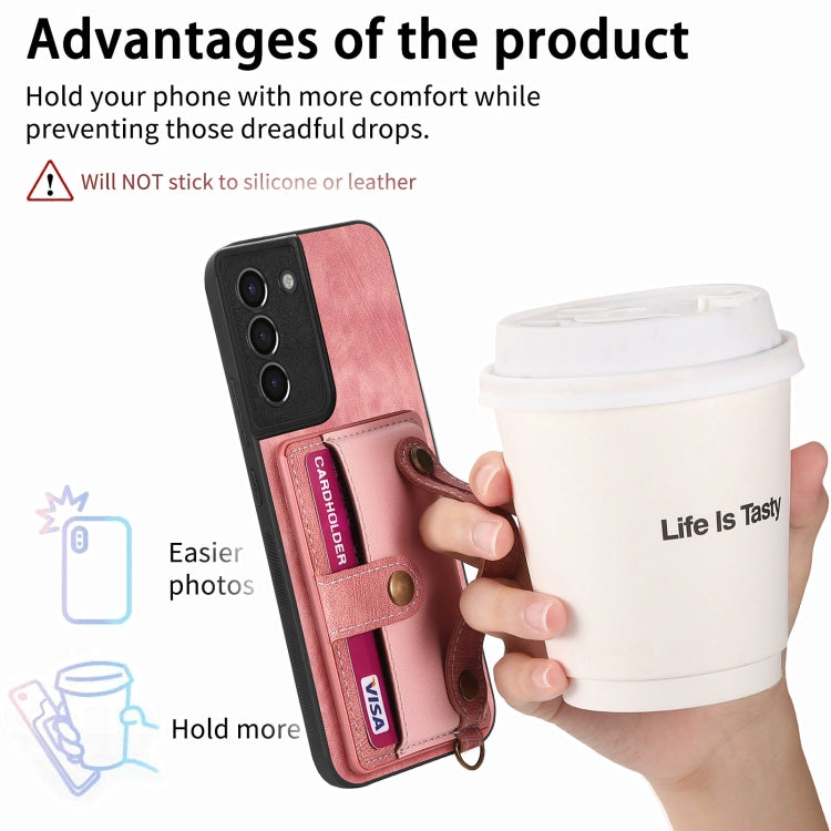 For Samsung Galaxy S21 5G Retro Cross Wristband Wallet Leather Back Phone Case(Pink) by buy2fix
