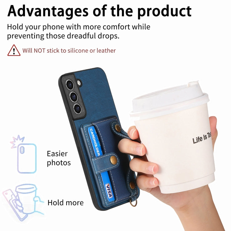 For Samsung Galaxy S21+ 5G Retro Cross Wristband Wallet Leather Back Phone Case(Blue) by buy2fix