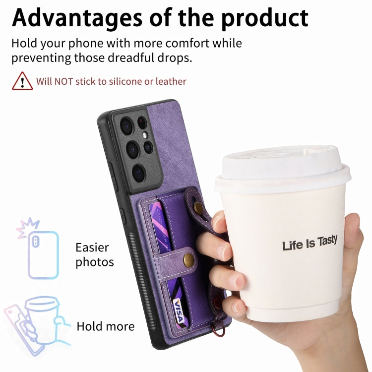 For Samsung Galaxy S21 Ultra 5G Retro Cross Wristband Wallet Leather Back Phone Case(Purple) by buy2fix