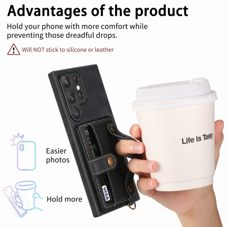 For Samsung Galaxy S22 Ultra 5G Retro Cross Wristband Wallet Leather Back Phone Case(Black) by buy2fix