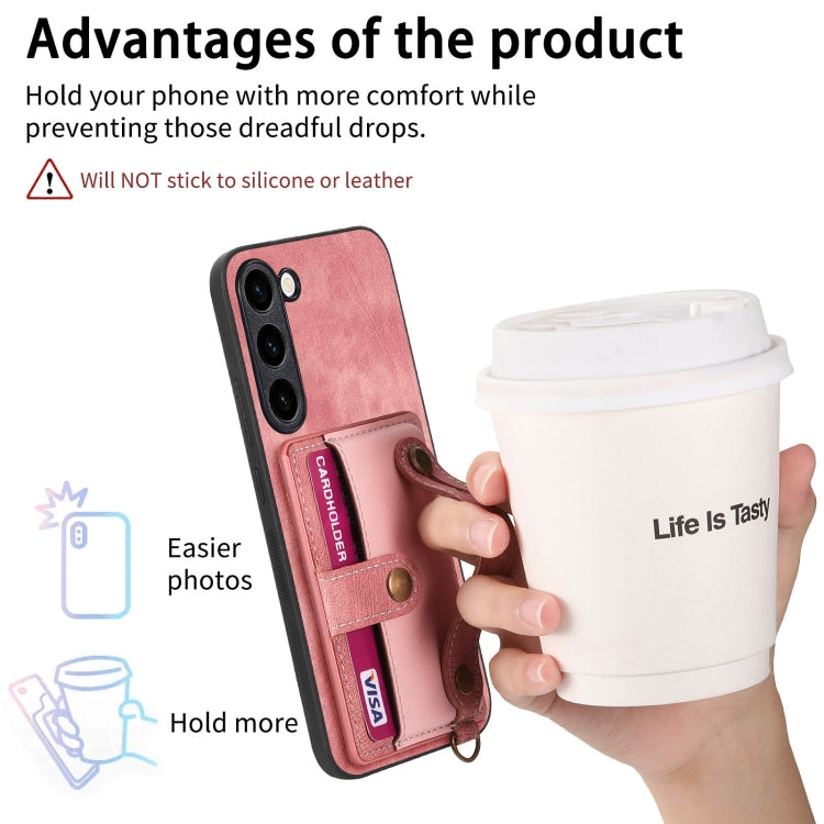 For Samsung Galaxy S23+ 5G Retro Cross Wristband Wallet Leather Back Phone Case(Pink) by buy2fix