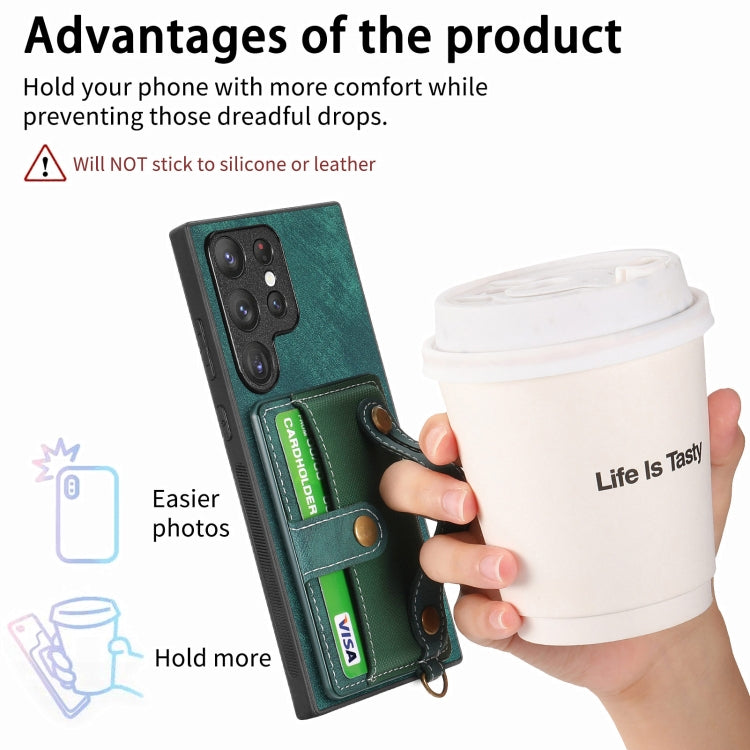 For Samsung Galaxy S23 Ultra 5G Retro Cross Wristband Wallet Leather Back Phone Case(Green) by buy2fix