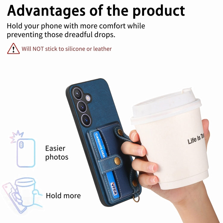 For Samsung Galaxy S24 5G Retro Cross Wristband Wallet Leather Back Phone Case(Blue) by buy2fix