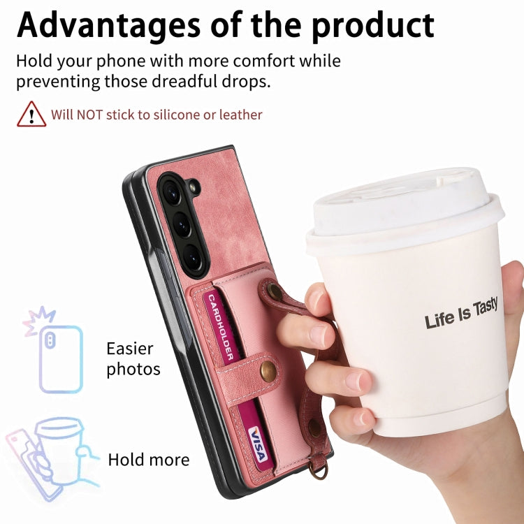 For Samsung Galaxy Z Fold6 5G Retro Cross Wristband Wallet Leather Back Phone Case(Pink) by buy2fix