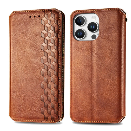 For iPhone 16 Pro Cubic Grid Pressed Magnetic Leather Phone Case(Brown) by buy2fix