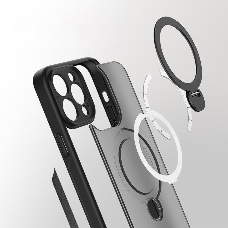 For iPhone 15 360 Magsafe Ring Holder TPU Hybrid PC Phone Case(Grey) by buy2fix