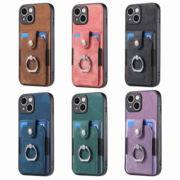 For iPhone 16 Pro Retro Skin-feel Ring Card Wallet Phone Case(Green) by buy2fix