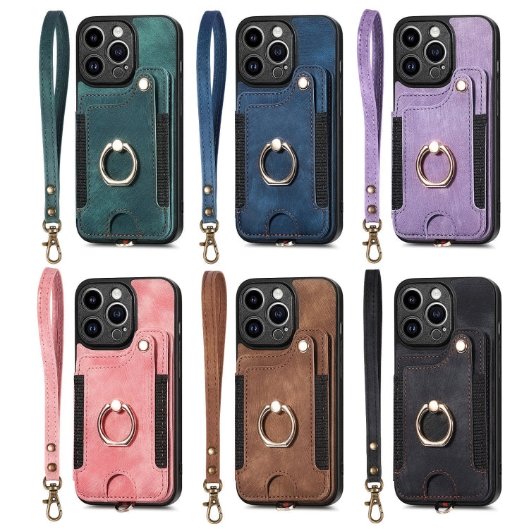 For iPhone 16 Plus Retro Skin-feel Ring Multi-card Wallet Phone Case(Blue) by buy2fix