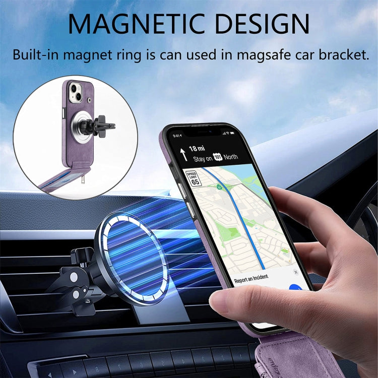 For iPhone 15 Magsafe Zipper RFID Wallet All-inclusive Shockrpoof Phone Case(Purple) by buy2fix