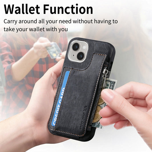 For iPhone 15 Magsafe Zipper RFID Wallet All-inclusive Shockrpoof Phone Case(Black) by buy2fix