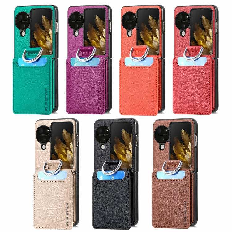 For OPPO Find N3 Flip Litchi PU Ring Holder Wallet Phone Case(Red) by buy2fix