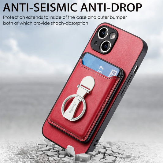 For iPhone 15 Plus Skin Feel Ring Holder Wallet Magnetic Phone Case(Red) - iPhone 15 Plus Cases by buy2fix | Online Shopping UK | buy2fix