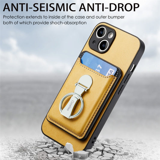 For iPhone 15 Plus Skin Feel Ring Holder Wallet Magnetic Phone Case(Yellow) - iPhone 15 Plus Cases by buy2fix | Online Shopping UK | buy2fix