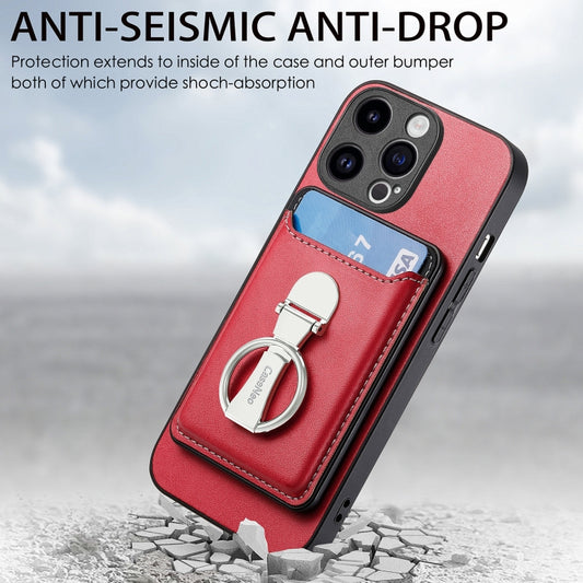 For iPhone 15 Skin Feel Ring Holder Wallet Magnetic Phone Case(Red) - iPhone 15 Cases by buy2fix | Online Shopping UK | buy2fix
