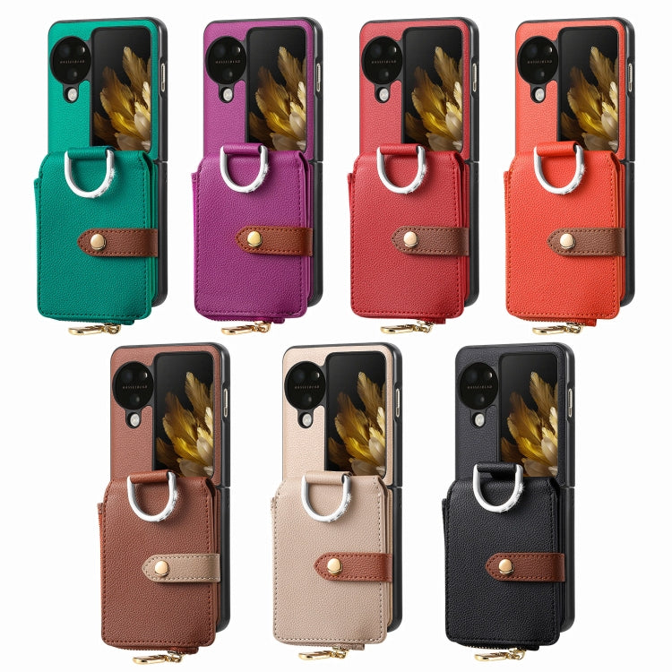 For OPPO Find N3 Flip Vertical Flip Zipper Wallet Ring Leather Phone Case(Green) by buy2fix