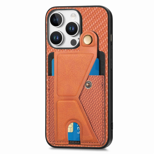 For iPhone 16 Pro Max Carbon Fiber Wallet Flip Card K-shaped Holder Phone Case(Brown) by buy2fix