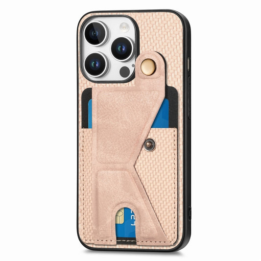 For iPhone 16 Pro Max Carbon Fiber Wallet Flip Card K-shaped Holder Phone Case(Khaki) by buy2fix