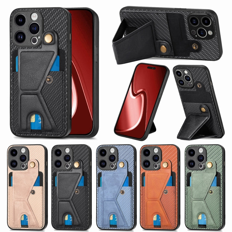 For iPhone 16 Pro Carbon Fiber Wallet Flip Card K-shaped Holder Phone Case(Khaki) by buy2fix