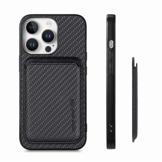 For iPhone 16 Pro Carbon Fiber Leather Card Magsafe Phone Case(Black) by buy2fix