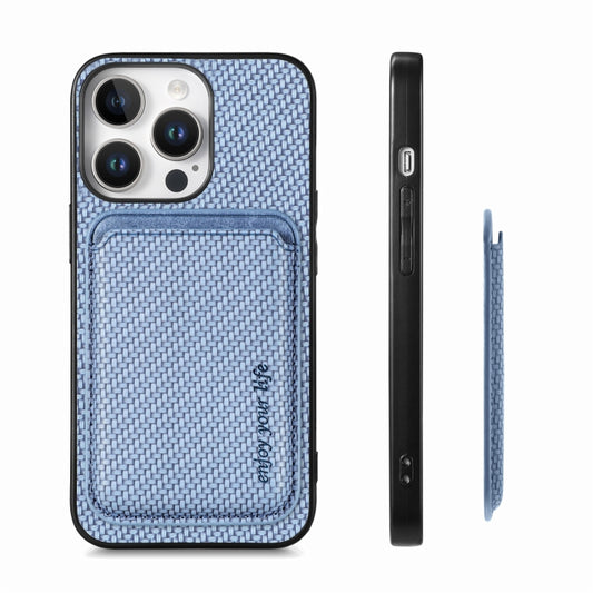 For iPhone 16 Pro Carbon Fiber Leather Card Magsafe Phone Case(Blue) by buy2fix