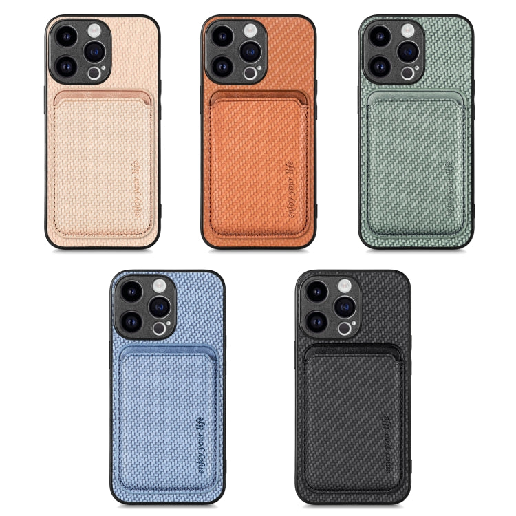 For iPhone 16 Pro Max Carbon Fiber Leather Card Magsafe Phone Case(Khaki) by buy2fix