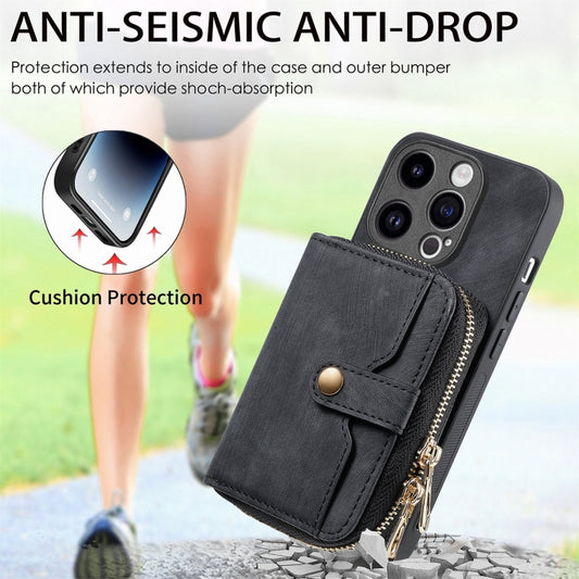 For iPhone 15 Pro Crossbody Multi-function Zipper Wallet Phone Case(Black) - iPhone 15 Pro Cases by buy2fix | Online Shopping UK | buy2fix