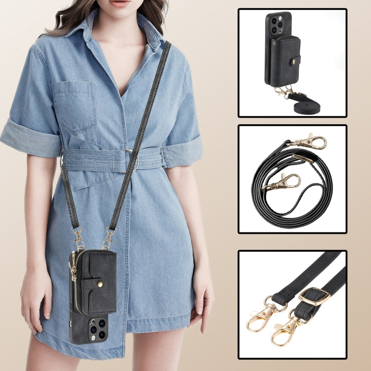 For iPhone 15 Pro Crossbody Multi-function Zipper Wallet Phone Case(Black) - iPhone 15 Pro Cases by buy2fix | Online Shopping UK | buy2fix