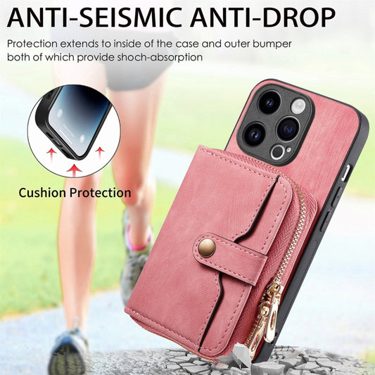 For iPhone 15 Pro Crossbody Multi-function Zipper Wallet Phone Case(Pink) - iPhone 15 Pro Cases by buy2fix | Online Shopping UK | buy2fix