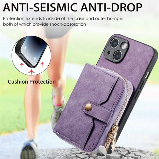 For iPhone 15 Plus Crossbody Multi-function Zipper Wallet Phone Case(Purple) - iPhone 15 Plus Cases by buy2fix | Online Shopping UK | buy2fix